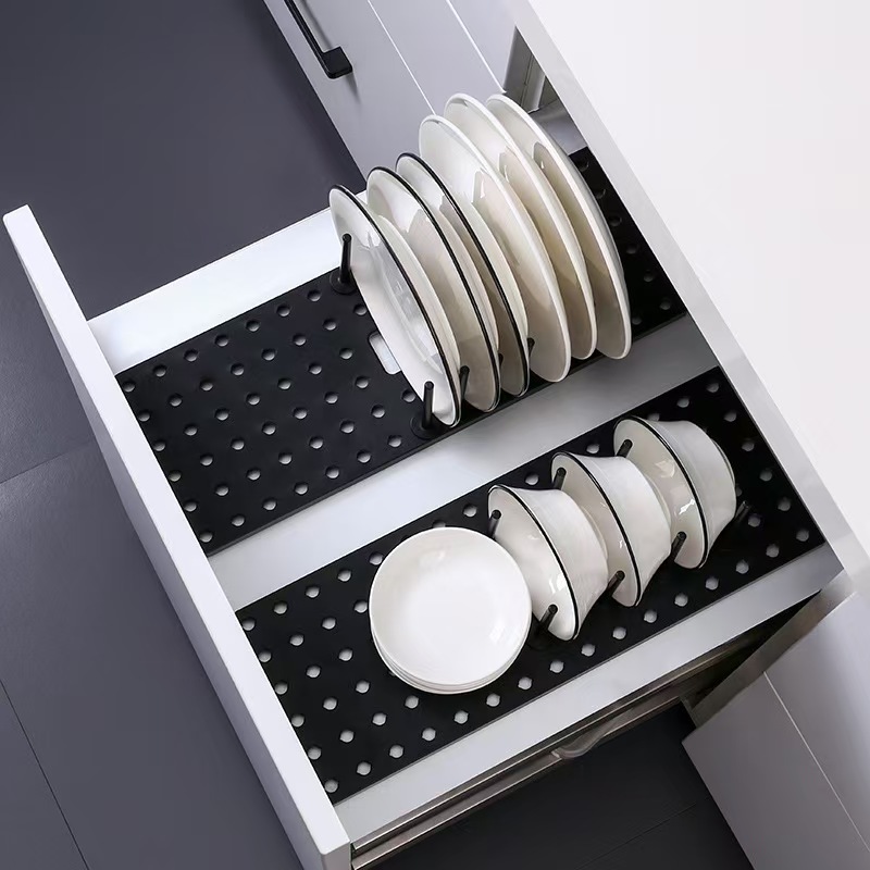 Adjustable Organizer length tray holder in retractable drainer tray drawer with non-slip mat *12 pcs